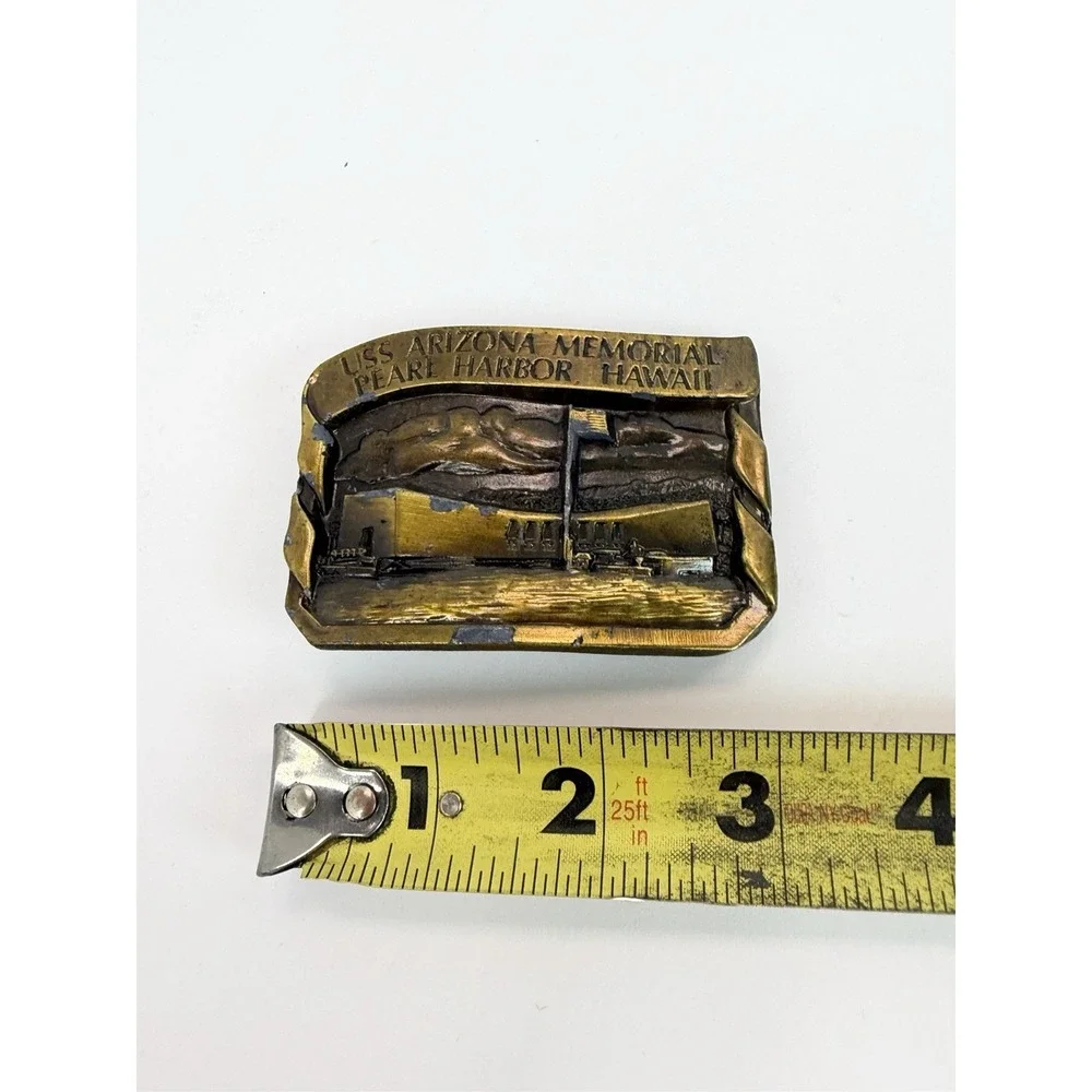 Bergamot Brass Works Belt Buckle USS Arizona Memorial Pearl Harbor Hawaii 1985